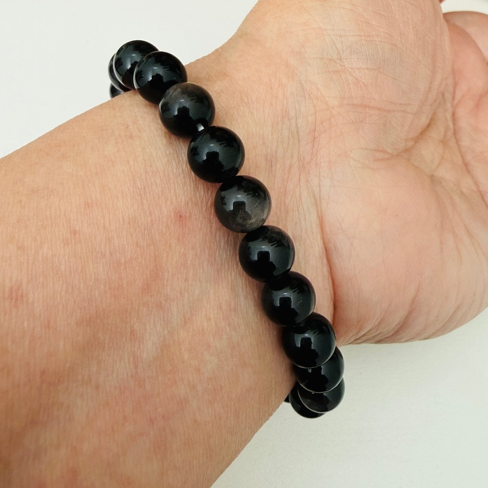 Silver Sheen Obsidian 8mm Gemstone Bracelet Protection Energy Healing Unisex - Picture 6 of 6